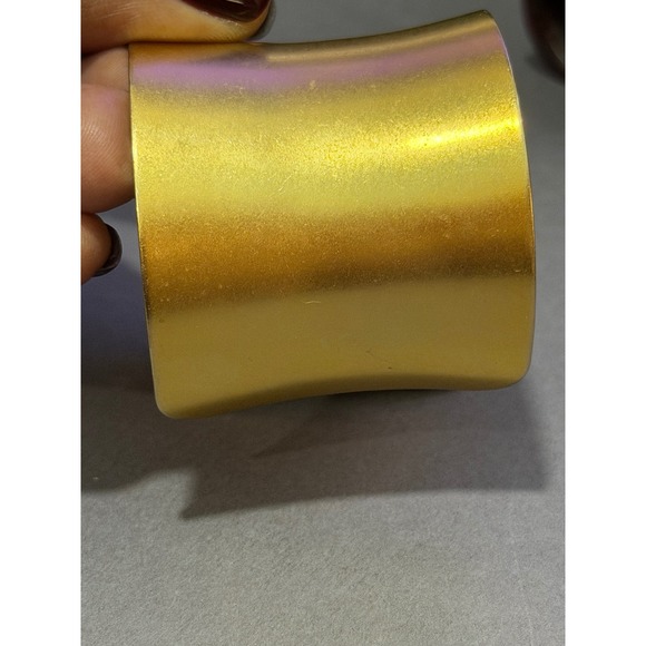 Wide Flared Cuff Bracelet Women Brushed Gold Tone Modernist Statement Signed - Picture 9 of 11